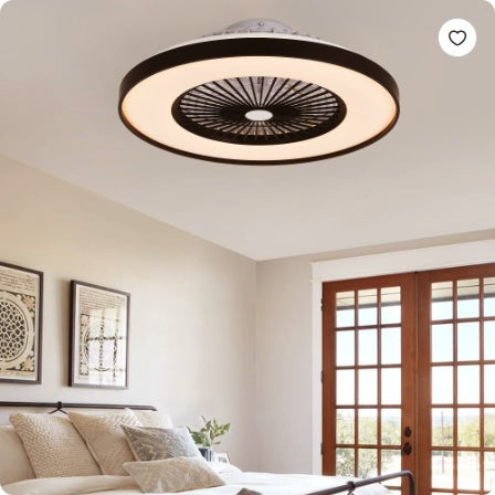 23 Inch Black Ceiling Fan with LED Lights